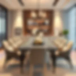 Elegant dining setup for twelve with modern design elements