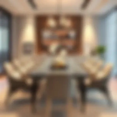 Elegant dining setup for twelve with modern design elements