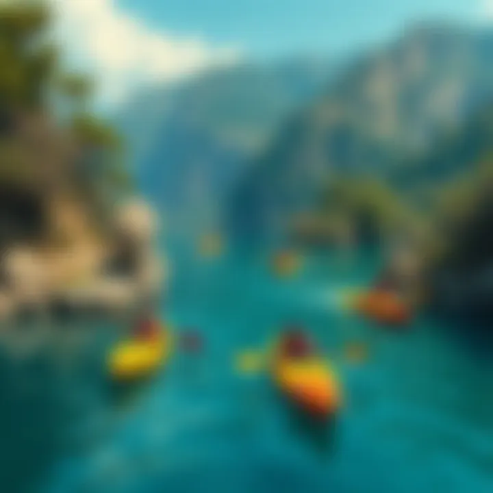 Akyaka's river with people engaging in outdoor activities like kayaking