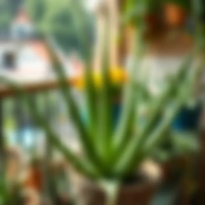 Well-maintained balcony garden with Aloe Vera