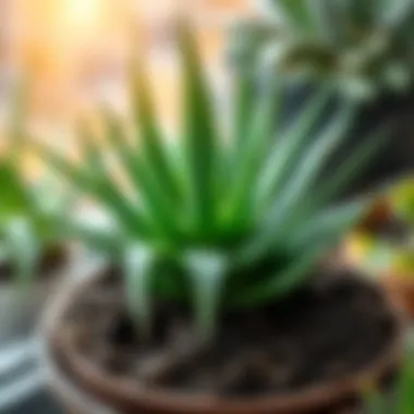 Healthy Aloe Vera plant with potting soil