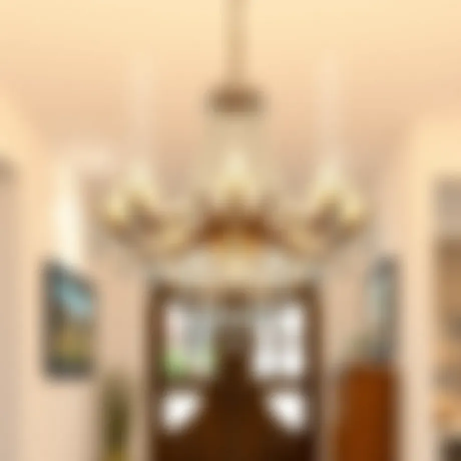 Elegant chandelier in a contemporary entryway