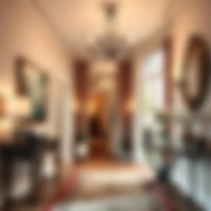 Stylish foyer with chandelier and decor