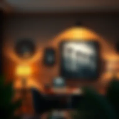 Dramatic accent lighting highlighting art pieces