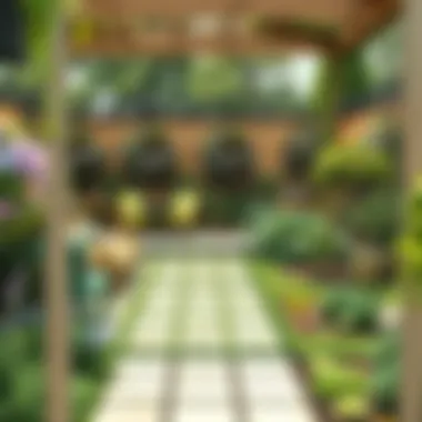 Organized garden space with pathways and seating