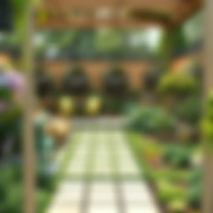 Organized garden space with pathways and seating