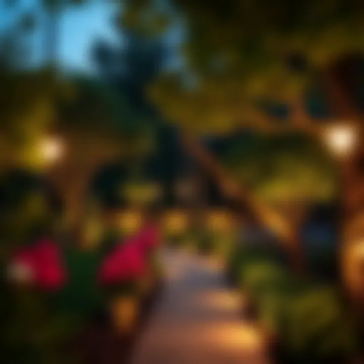 Lighting features enhancing garden ambiance at night