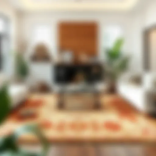 A beautifully arranged bamboo silk carpet in a contemporary living room setting