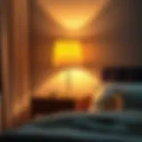 Elegant modern bedside lamp illuminating a cozy bedroom