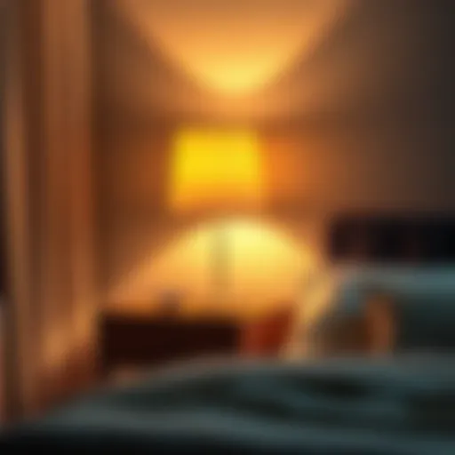 Elegant modern bedside lamp illuminating a cozy bedroom