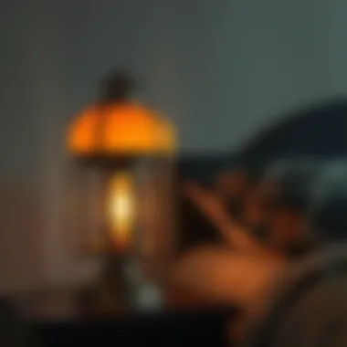 Vintage bedside lamp with warm glow creating a serene atmosphere