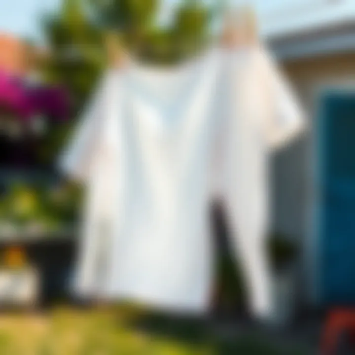 A vibrant, freshly laundered white garment hanging outdoors