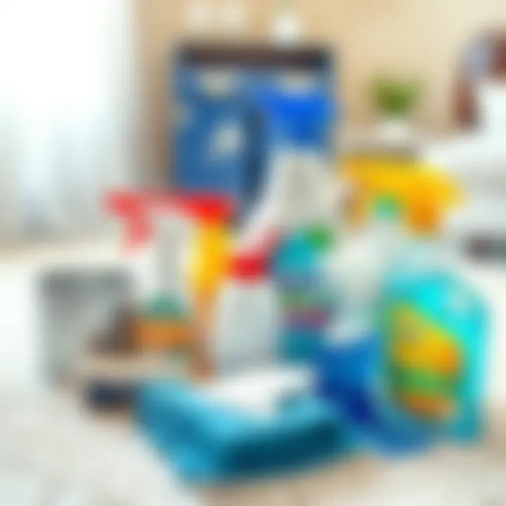 Cleaning supplies arranged for carpet maintenance