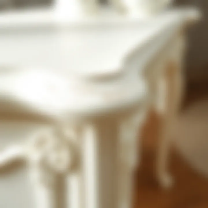 Close-up of a white lacquer furniture detail highlighting craftsmanship