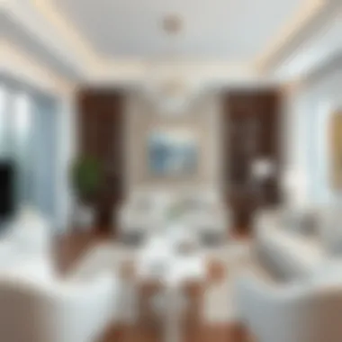 Stylish living room featuring white lacquer furniture