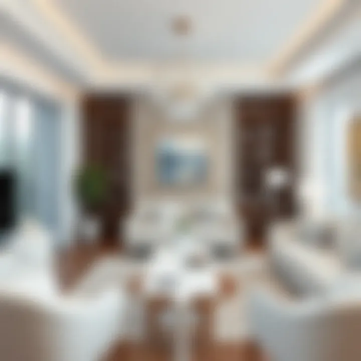 Stylish living room featuring white lacquer furniture