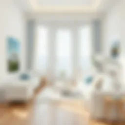 A pristine white furniture set in a bright living room.