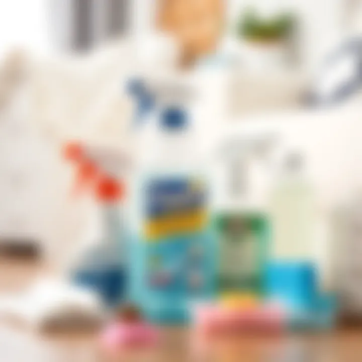 Essential Cleaning Supplies for White Furniture A close-up of cleaning supplies for white furniture.