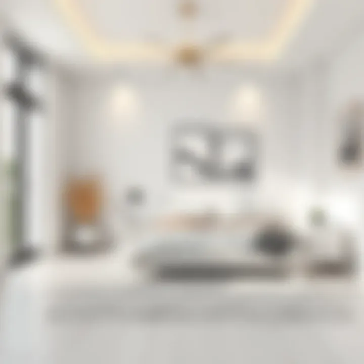 Modern design elements in a white bedroom