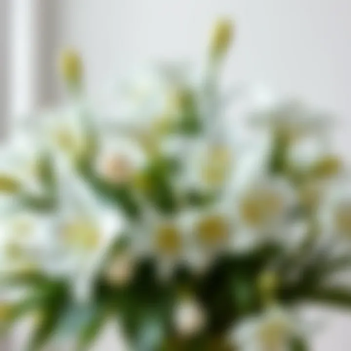 An artistic arrangement of white flowers symbolizing purity and tranquility in visual design.