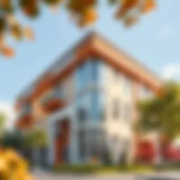 A modern building showcasing a harmonious color palette on its facade