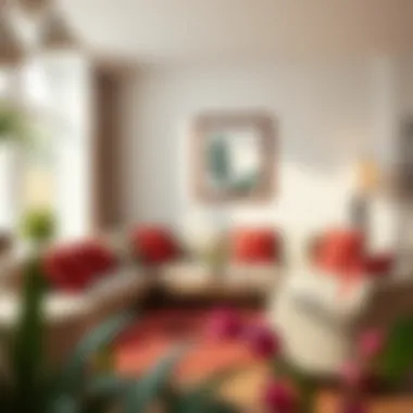 Comfortable seating arrangement with burgundy beige sofa