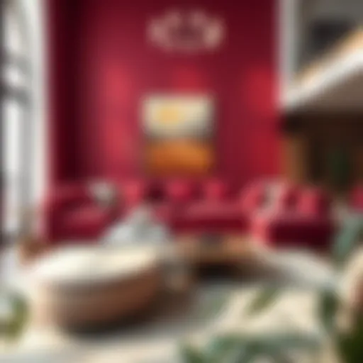 Elegant burgundy and beige sofa set in a modern living room