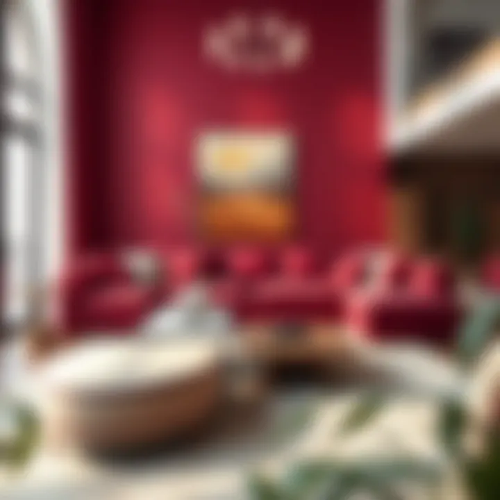 Elegant burgundy and beige sofa set in a modern living room