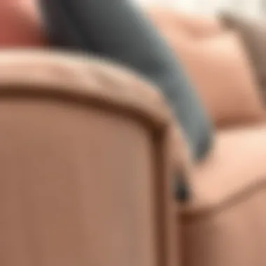 Close-up of upholstery fabric on burgundy beige sofa