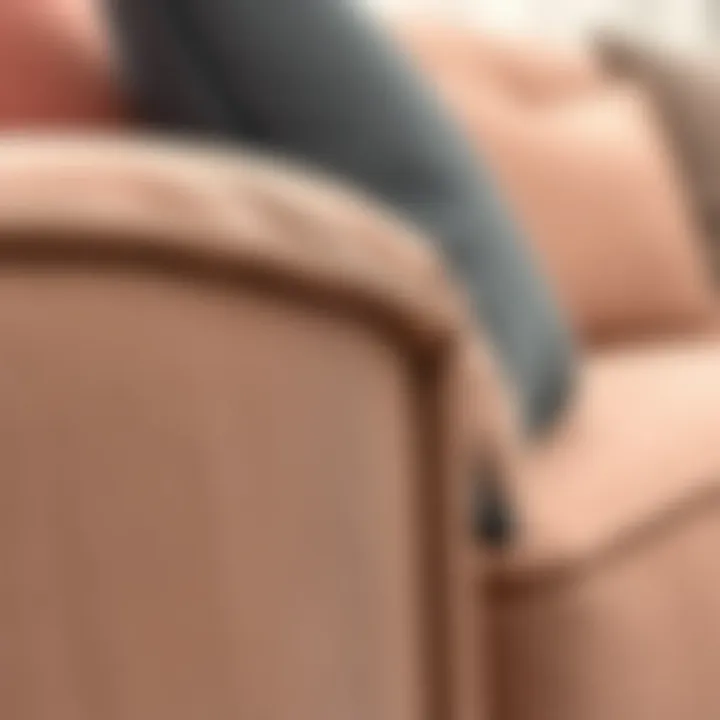 Close-up of upholstery fabric on burgundy beige sofa