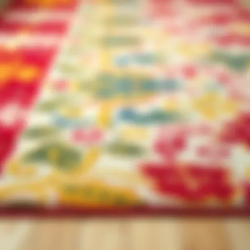 A vibrant rug with paint stains before cleaning