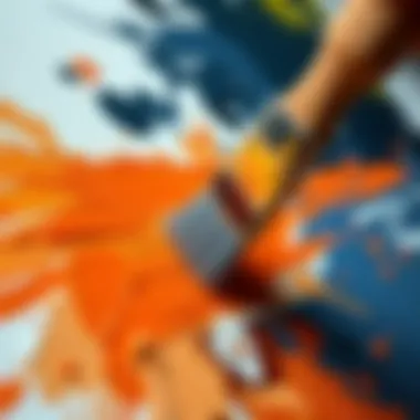 Applying Oil Paint on Canvas A close-up of a brush applying oil paint on a canvas