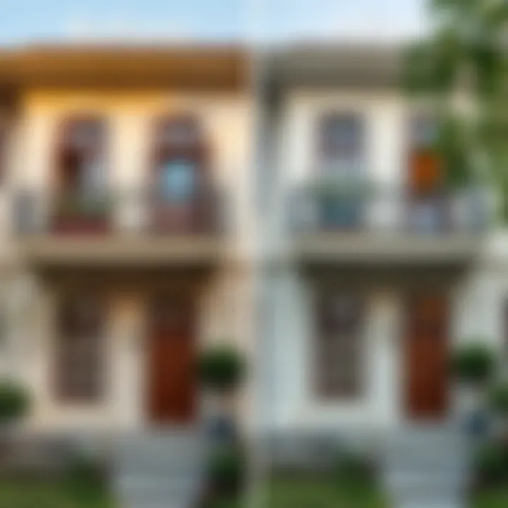 Transformation with Exterior Paints Before and after of building exterior renovation