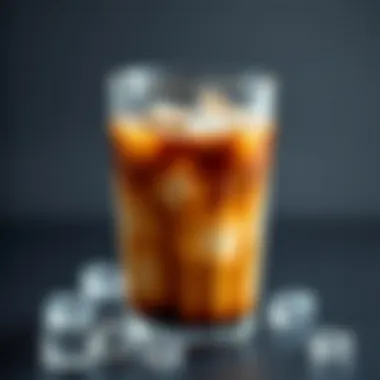 Chilled Iced Filter Coffee Chilled glass of iced filter coffee with ice cubes