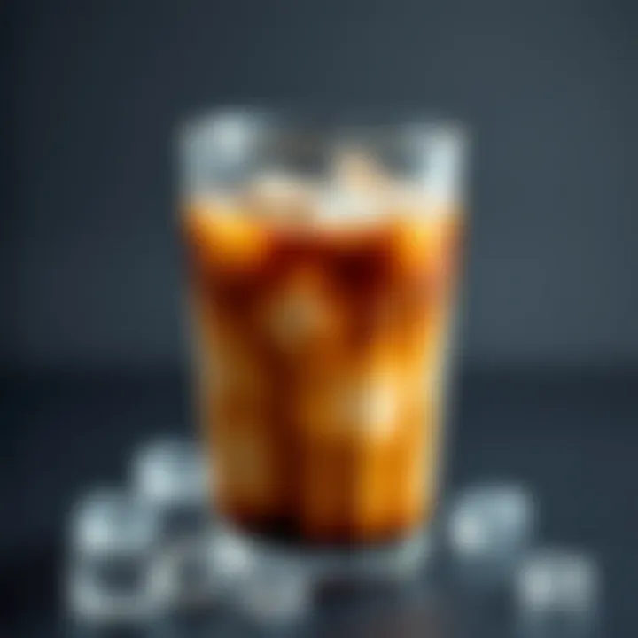 Chilled Iced Filter Coffee Chilled glass of iced filter coffee with ice cubes