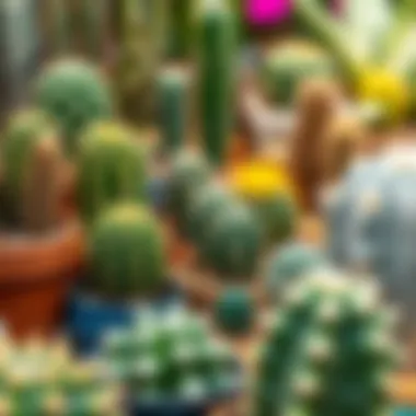 Diverse cacti displayed in a garden environment