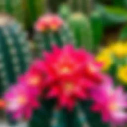 Vibrant array of cactus flowers in various colors