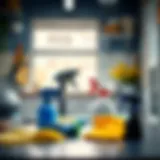 A clean workspace with protective gear for glass cleanup