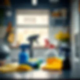 A clean workspace with protective gear for glass cleanup