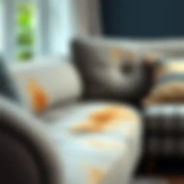 Couch with visible damp stains