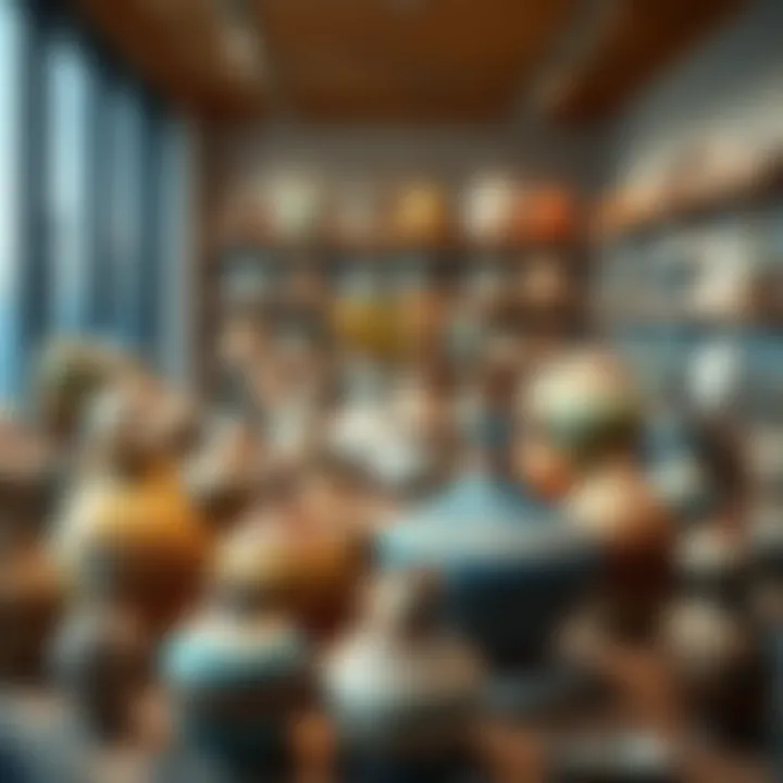 Showcasing Artistic Creations Artistic ceramic sculptures displayed in a gallery