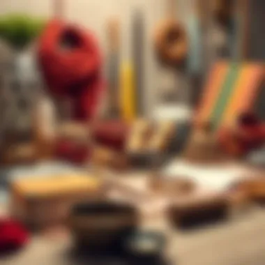 A DIY project setup featuring materials and tools for creating personalized dowry items.