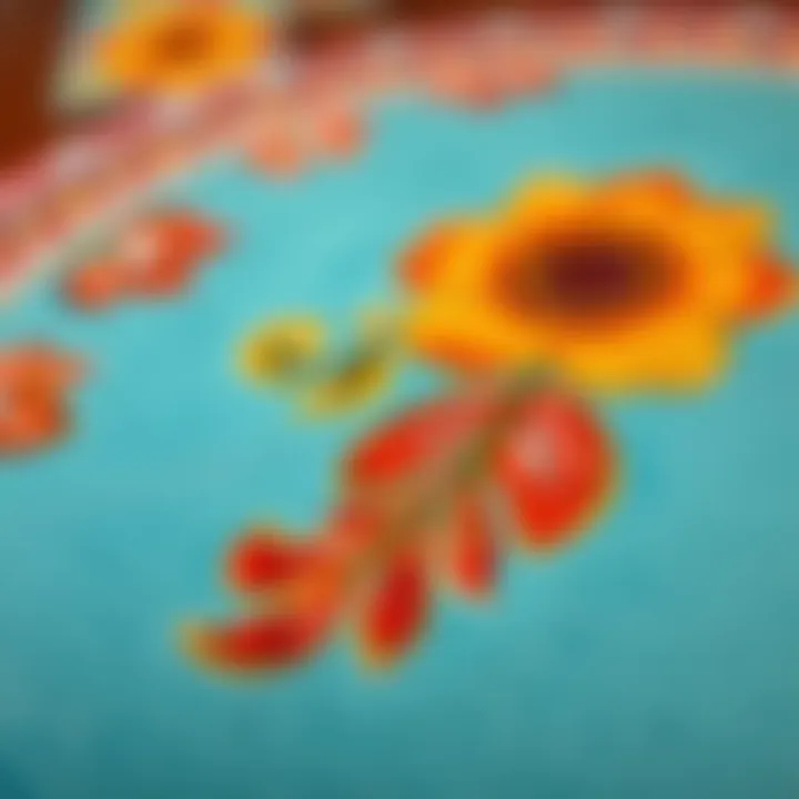 A close-up view of a hand-painted dowry piece demonstrating artistic flair and individual expression.