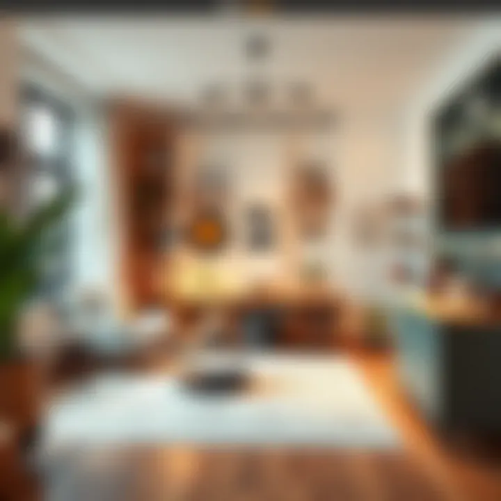 A chic studio featuring a blend of modern and vintage decor elements