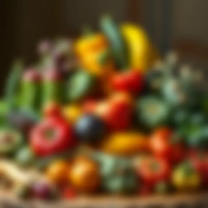 Colorful fruits and vegetables arranged aesthetically