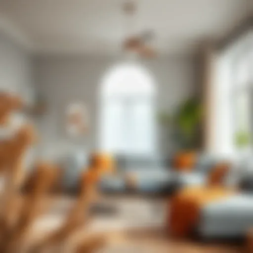 A harmonious living room showcasing cinnamon and gray decor elements