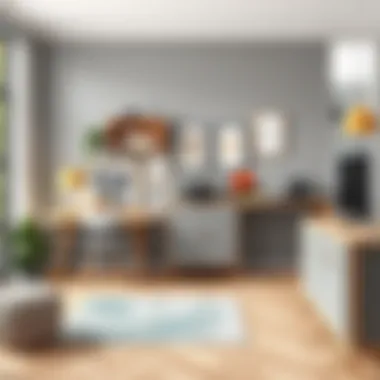 Stylish Workspace with Cinnamon Accents A stylish workspace featuring cinnamon accents and gray tones