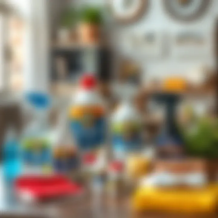 Various cleaning agents for glue removal displayed on a table