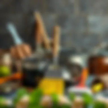 Essential Cleaning Tools Various cleaning tools for pots and pans