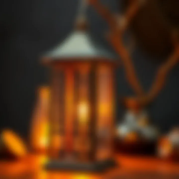 Close-up of solar panel integrated into a decorative lamp